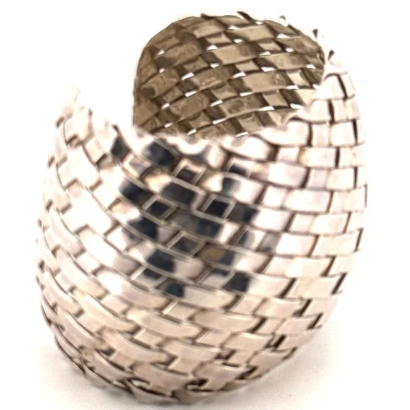 Very large woven 925 Sterling silver cuff bracelet - Picture 4 of 11